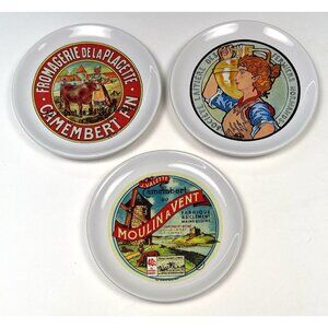 VTG Set 3 Camembert Fabrique En Normandie French CHEESE PLATES Ceramic 6.25" EUC